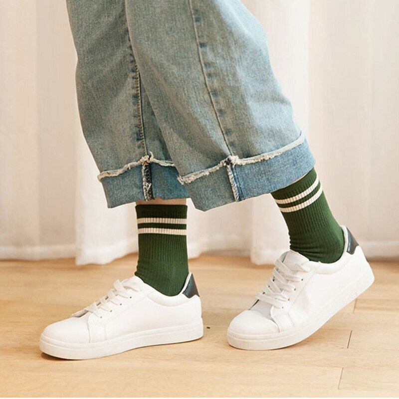 Socks School Cotton Loose Striped Crew Sport Colorful Women Sox Harajuku