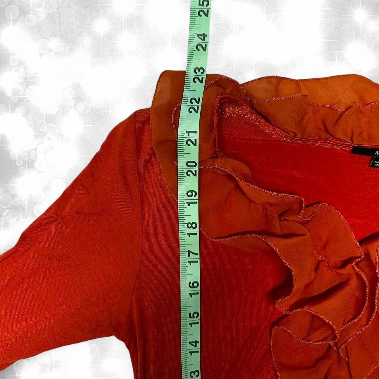 Y2K rustic orange ruffled long sleeve blouse. 90s style