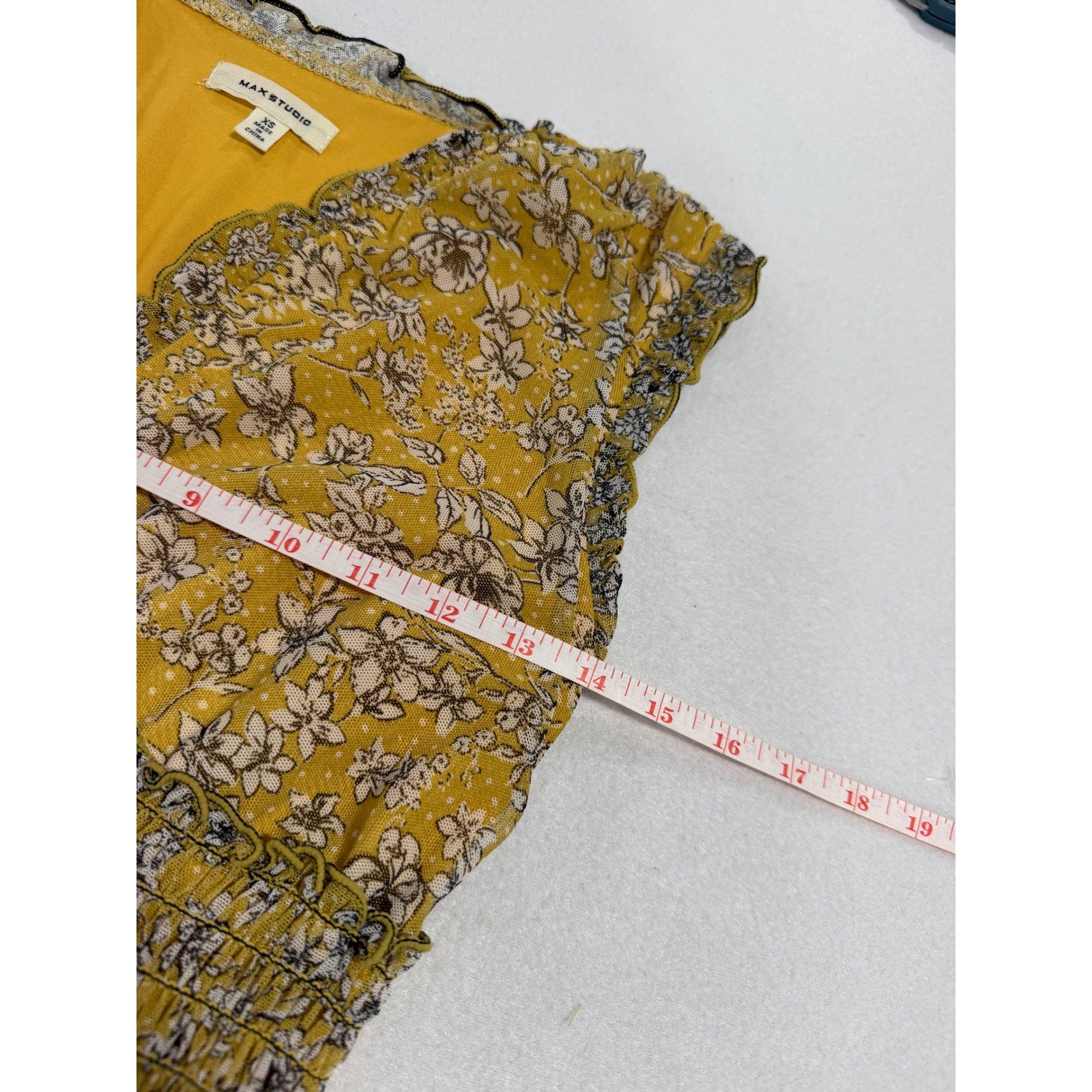 Max Studio Mustard Yellow Floral Smocked Waist Tiered Midi Dress 1902K67 XS
