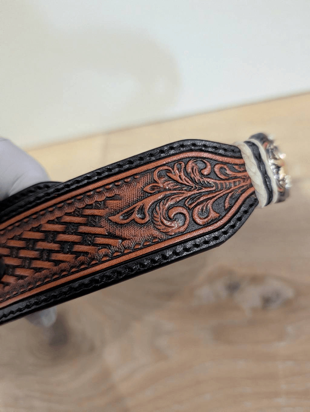 Silver Creek Tooled Leather Belt Western Sheriff Star Revolver Concho Sz 34
