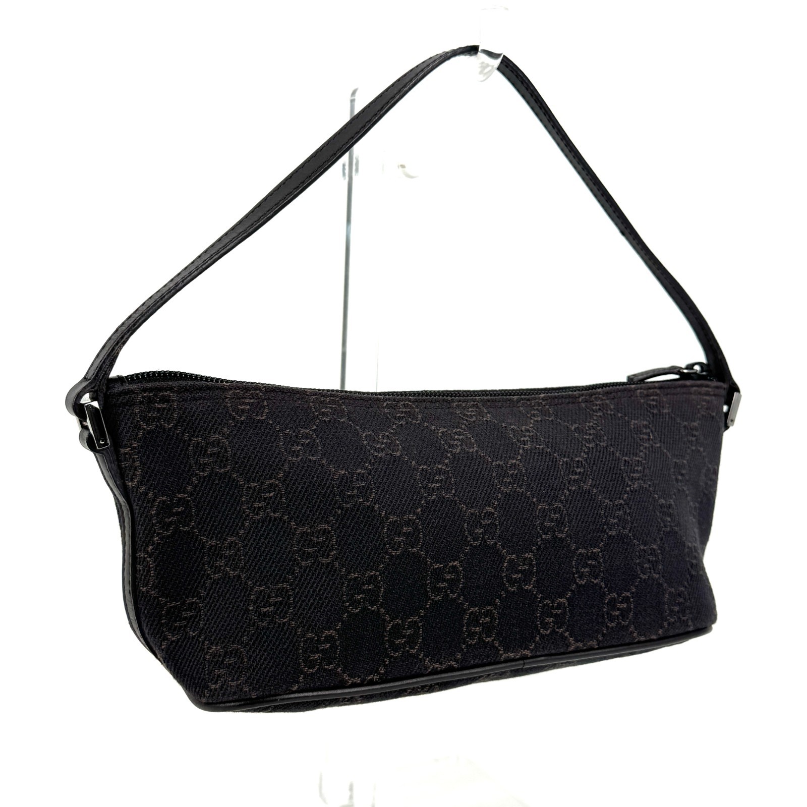 GUCCI GG Canvas Leather Accessory Pouch Mini Handbag *beautiful