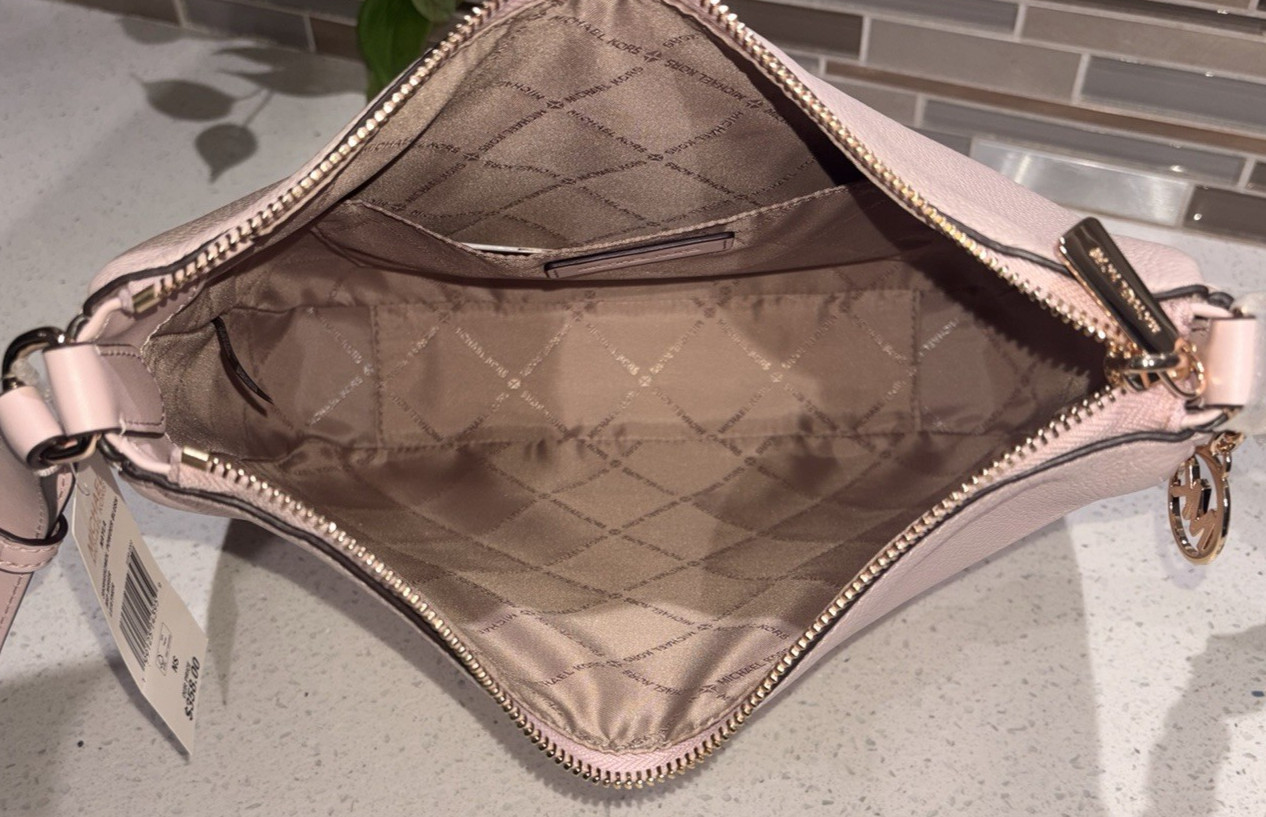 MICHAEL KORS NAYLA MEDIUM ZIP MESSENGER CROSSBODY BAG TOTE MK PINK LEATHER GOLD