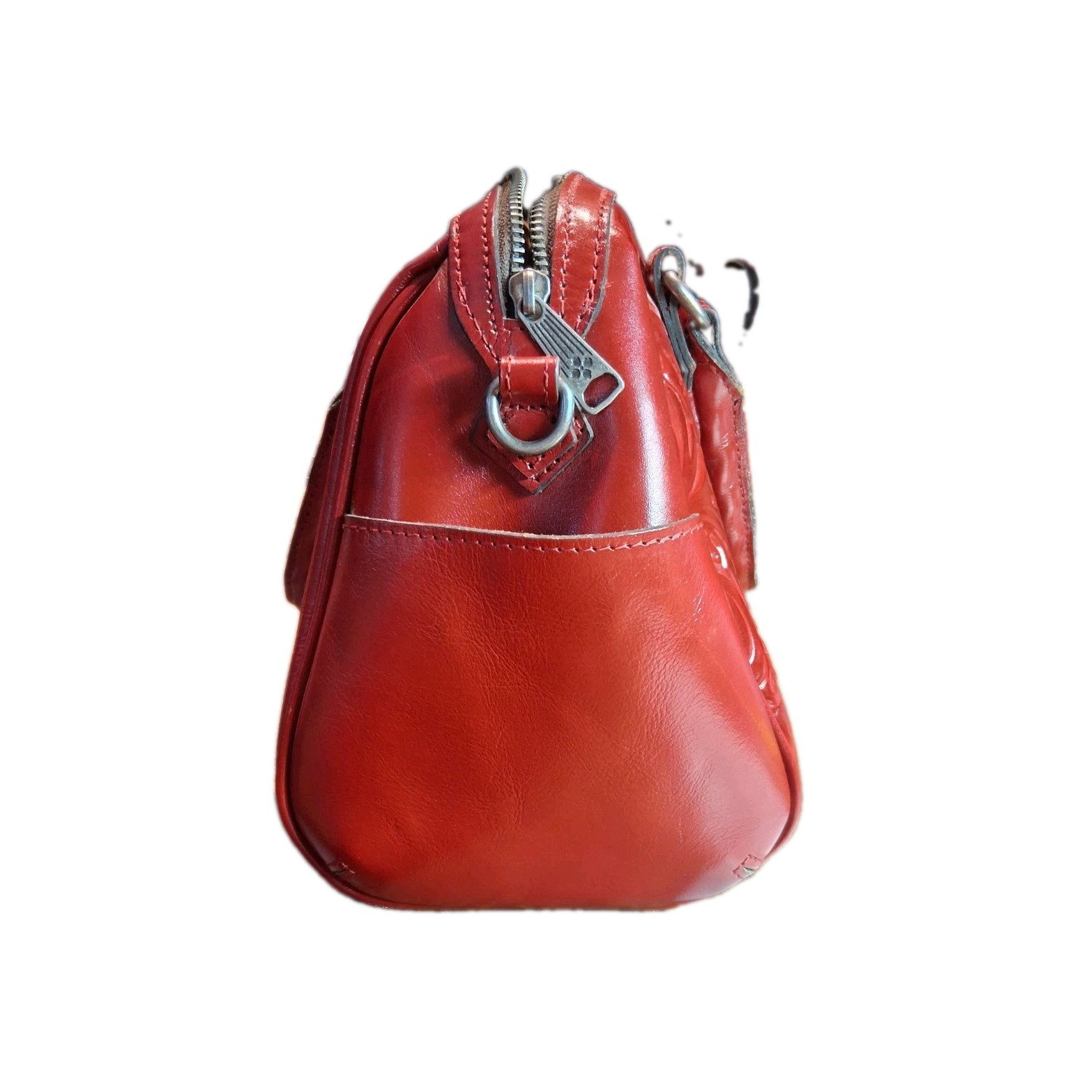 Patricia Nash Red Embossed Floral Satchel w/ Strap & Dust Bag
