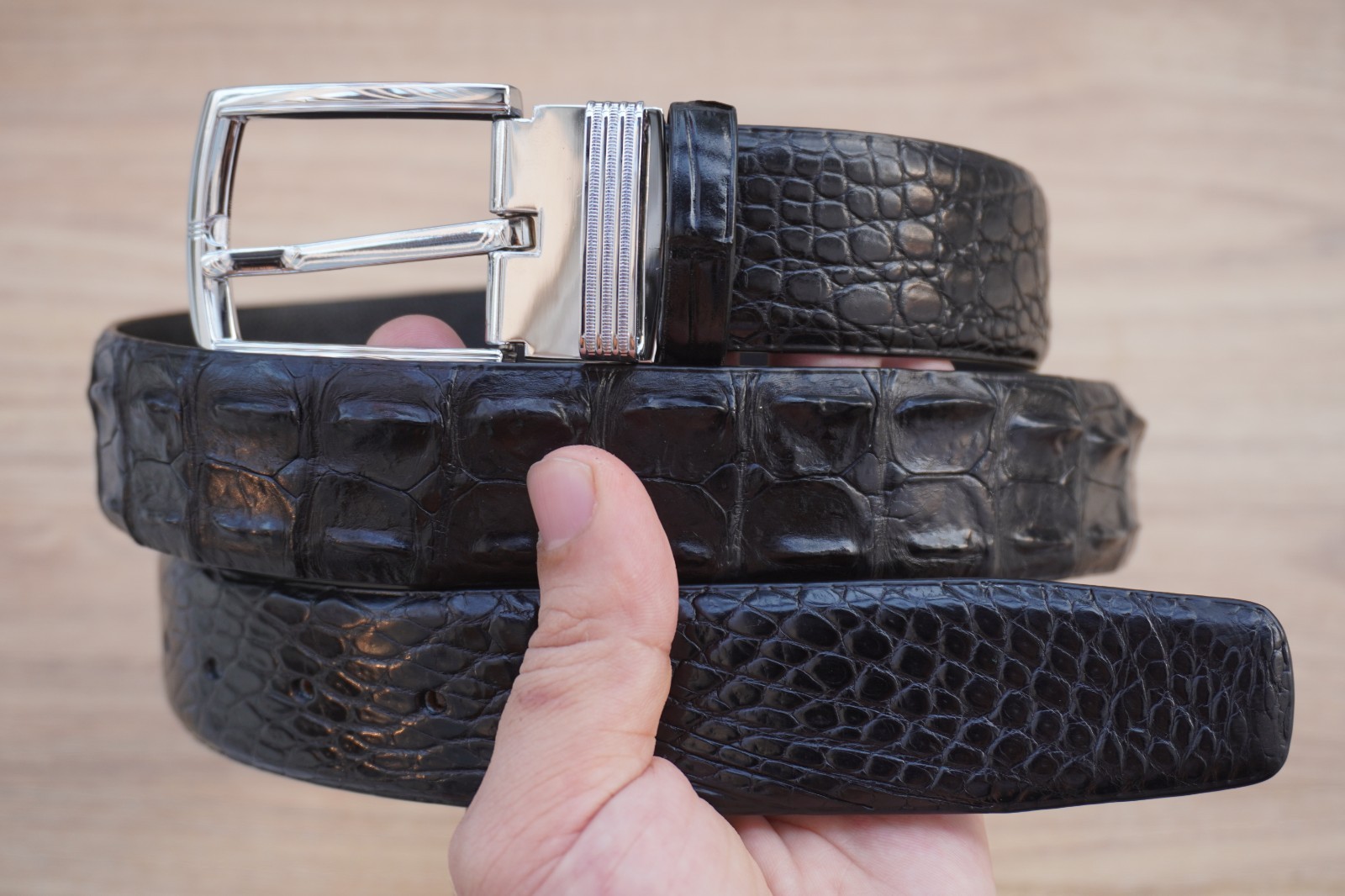 Black Real Genuine CROCODILE LEATHER Skin Men’s Belt W 1.3 inch #Y26