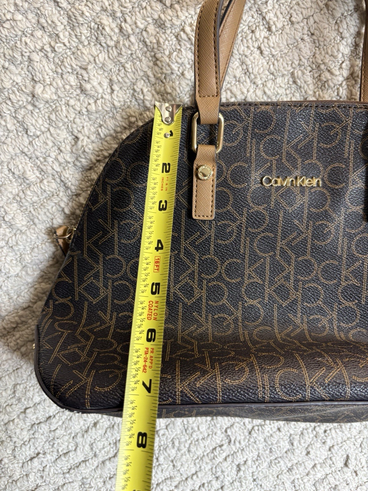 Calvin Klein CK Monogram Zip Satchel Top Handle Brown/Beige