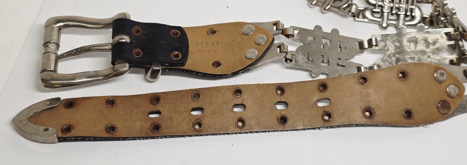 Vintage Metal Heist Dollar Signs Motorcycle Belt Leather 46.5″ Biker Punk Rock