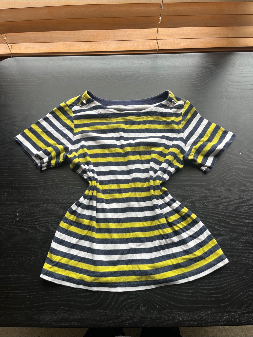 Croft & Barrow Stretchy Size M Navy & Lime Green Striped Boatneck Top