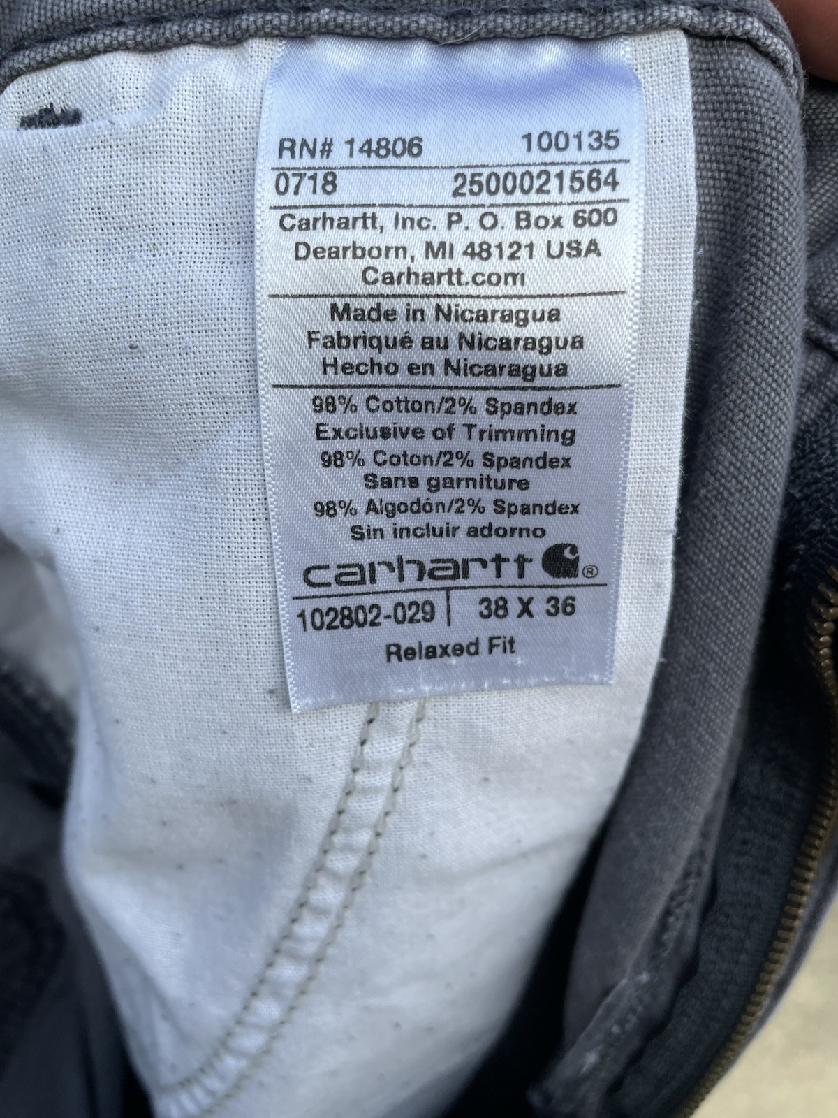 Carhartt Work Pant Mens 38×36 (34) Gray Rugged Flex Relaxed Fit Canvas Utility