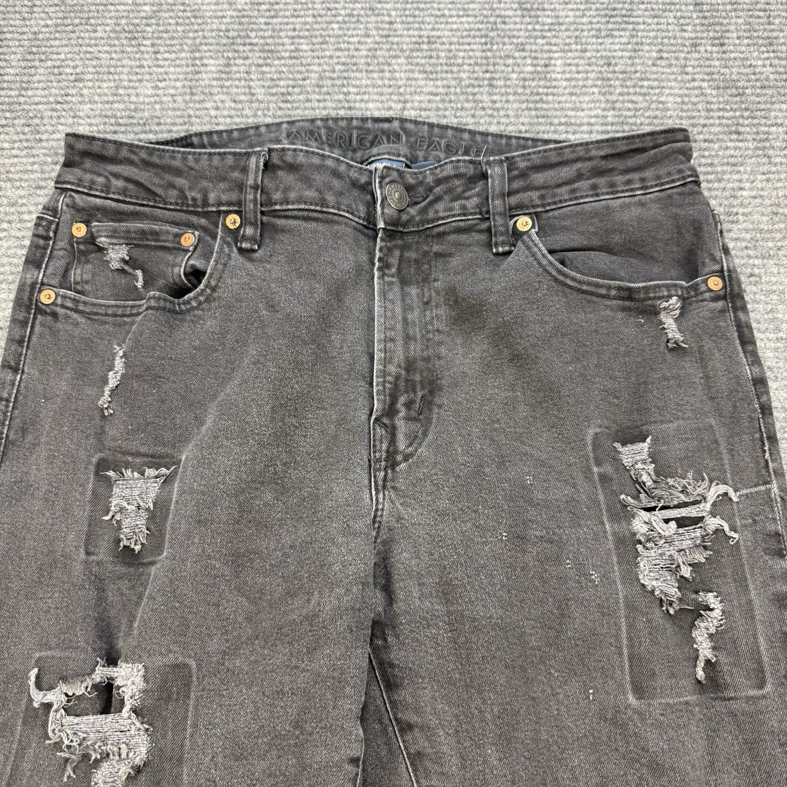 American Eagle AirFlex+ Athletic Skinny Jeans Men 36×32 Black Distressed Stretch