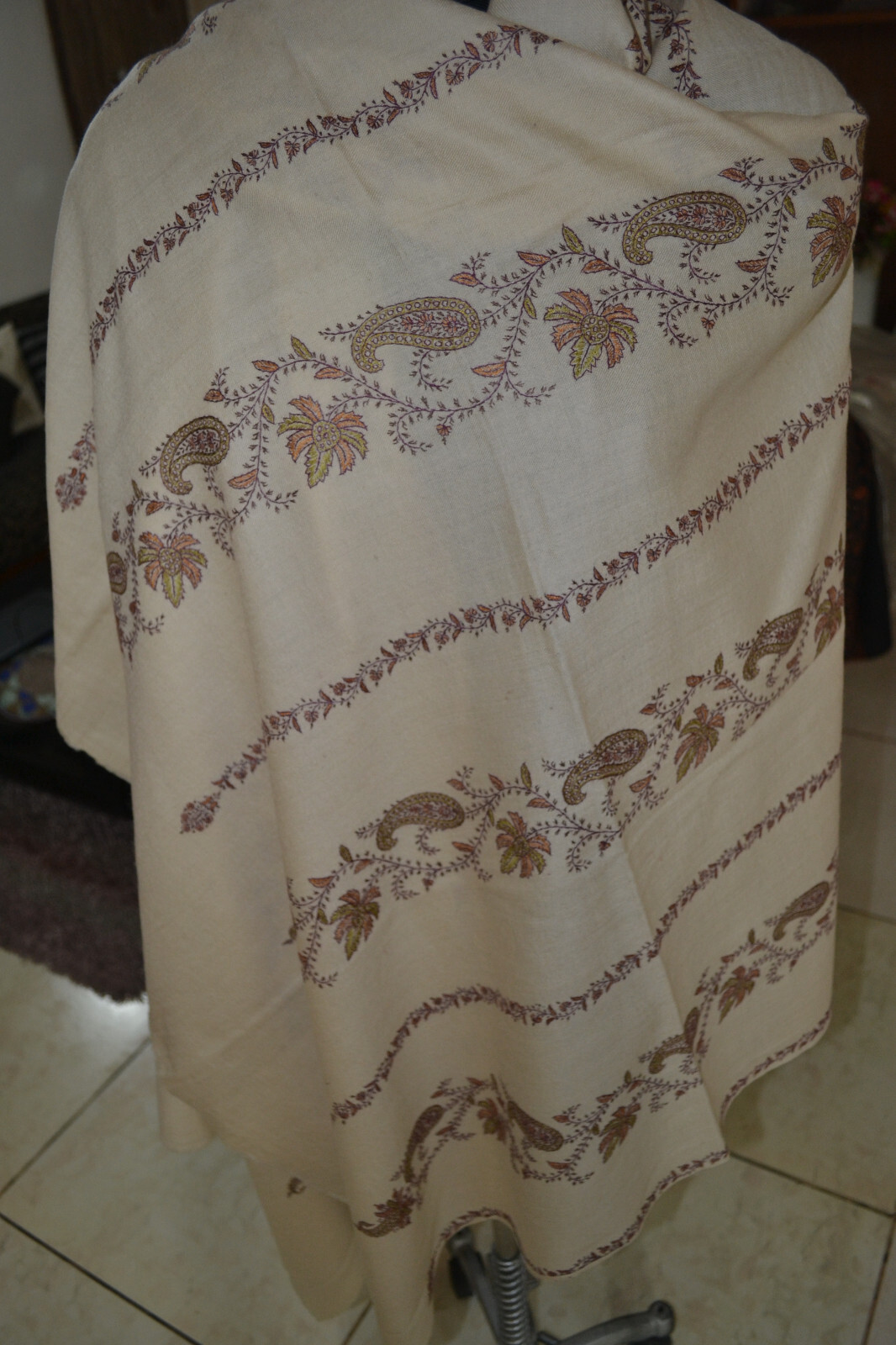 BEIGE pestel MICRO JAAL KASHMIRI EMBROIDERY SHAWL ~ 100% CASHMERE PASHMINA