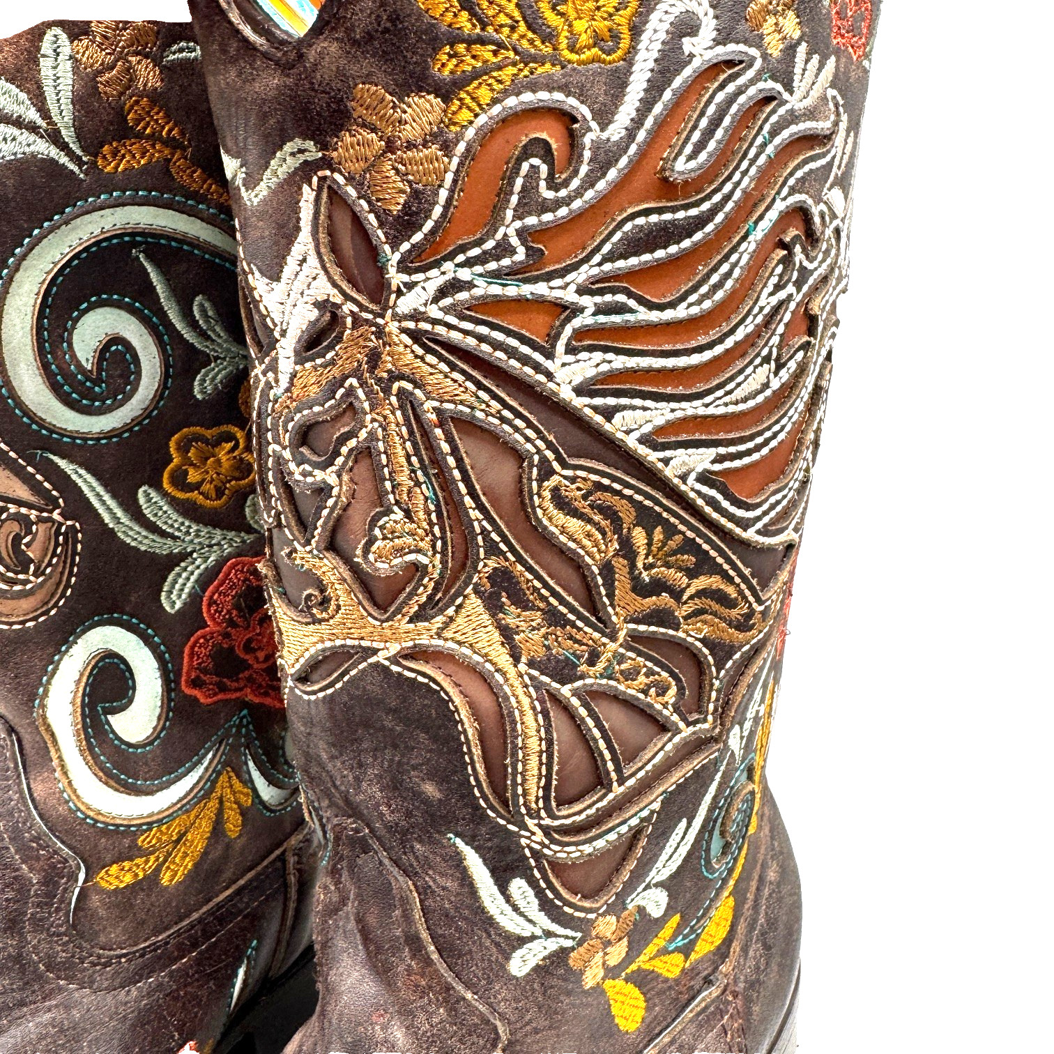NEW Corral Women’s Floral Horse Inlay Tall Western Boot Square Toe 8 1/2 M -4267
