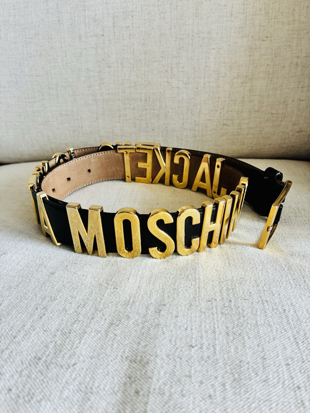 Vintage Redwall This Is Not A Moschino Jacket Black Leather Belt 44 RARE 80s 90s