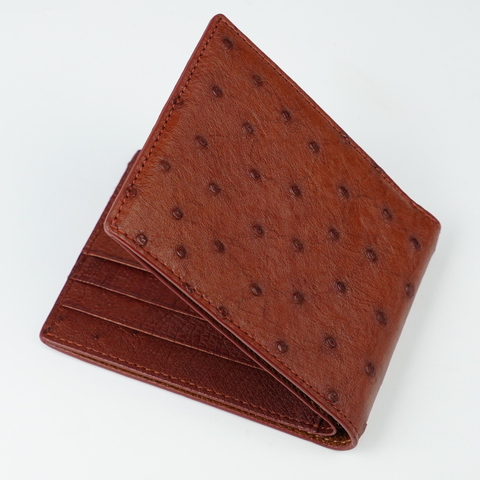 Real Ostrich Leather Brown Bifold Wallet Men’s Skin Wallet Father’s Day