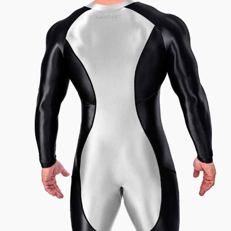 AMORESY Men Glitter Tracksuits Long Sleeve Fitness Overalls Gymnastics Leotards