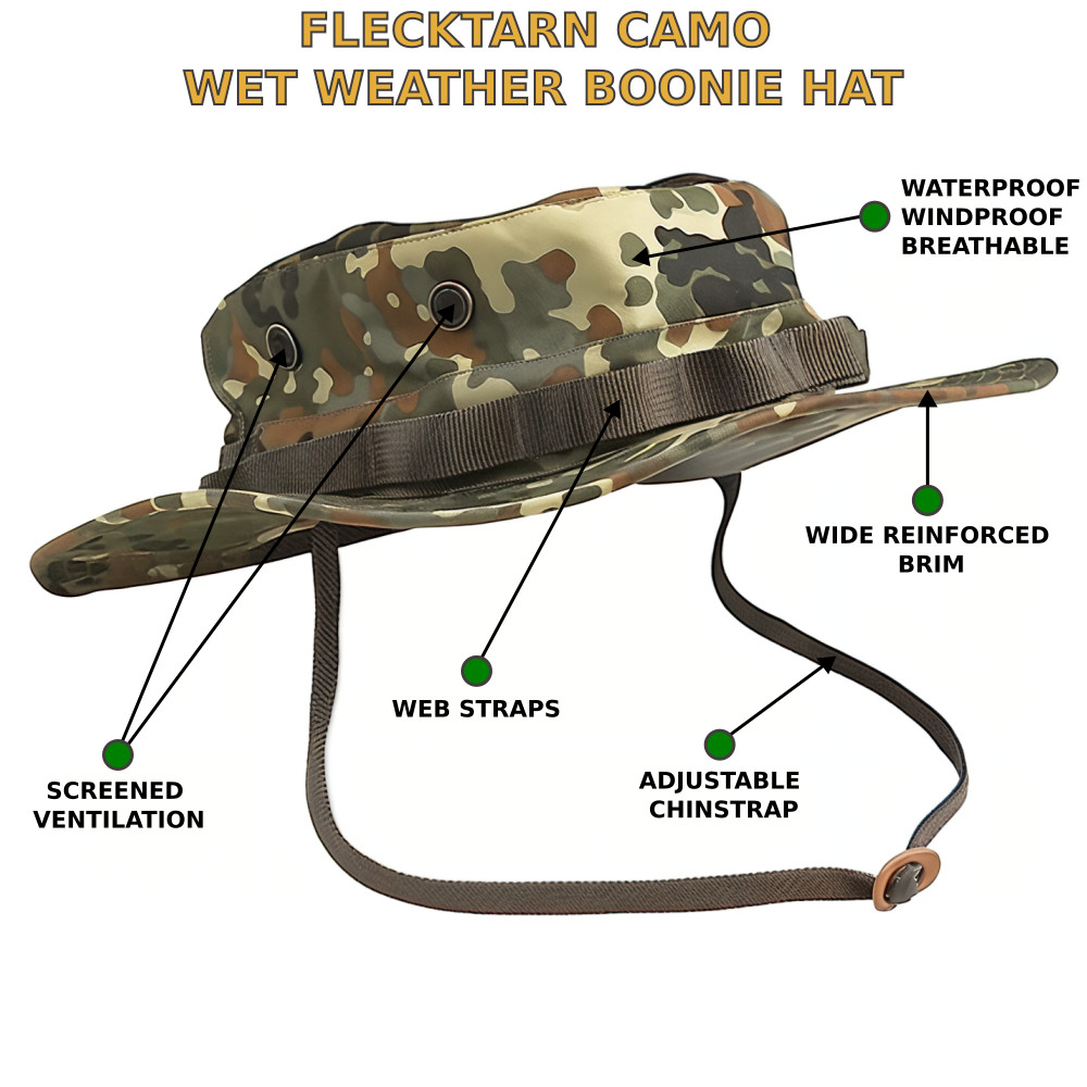Mil-Tec Flecktarn Trilaminate Boonie Tactical Waterproof Breathable Vented Hat