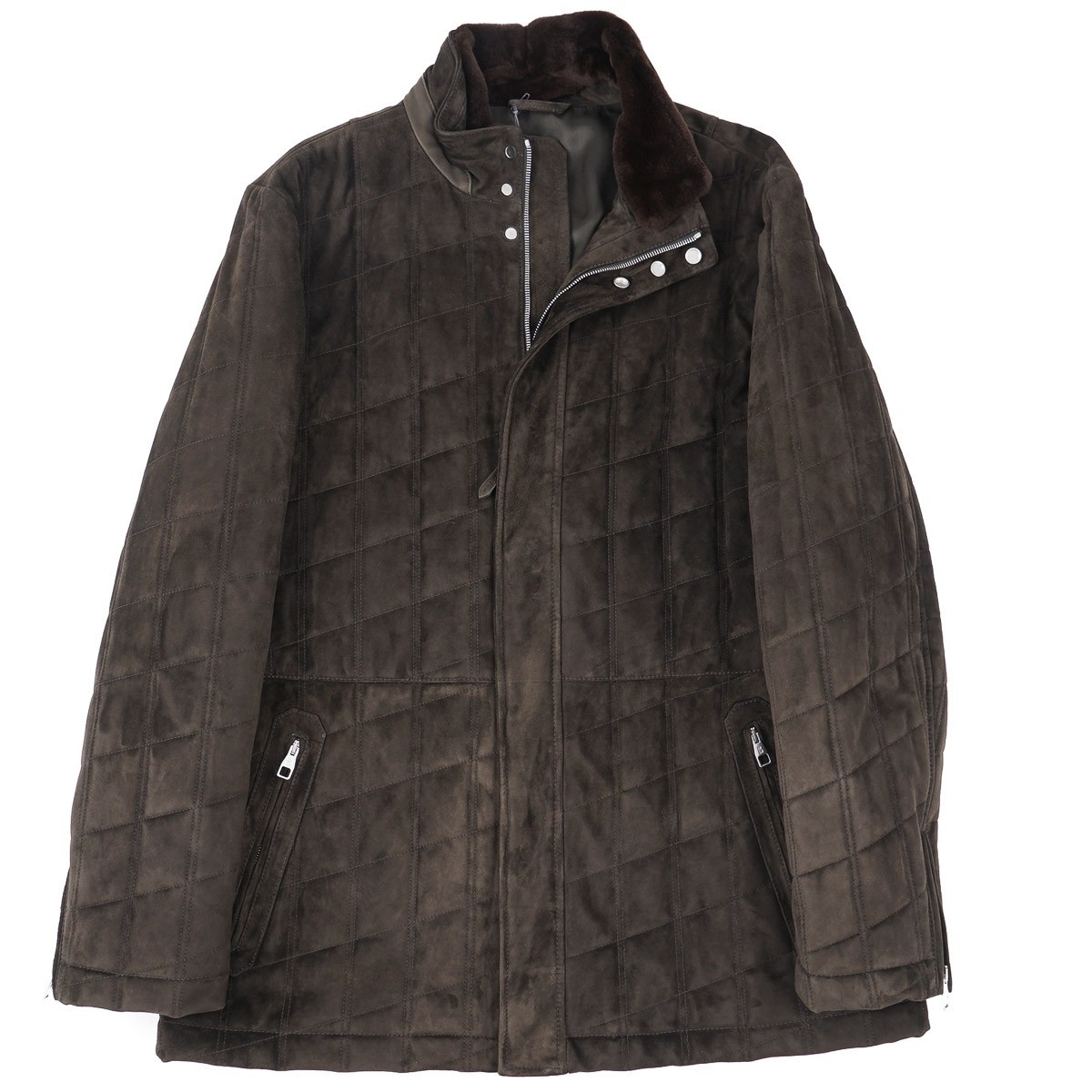 Brett Johnson Quilted Calf Suede Leather Mink Collar Field Jacket XXL (Eu 56)