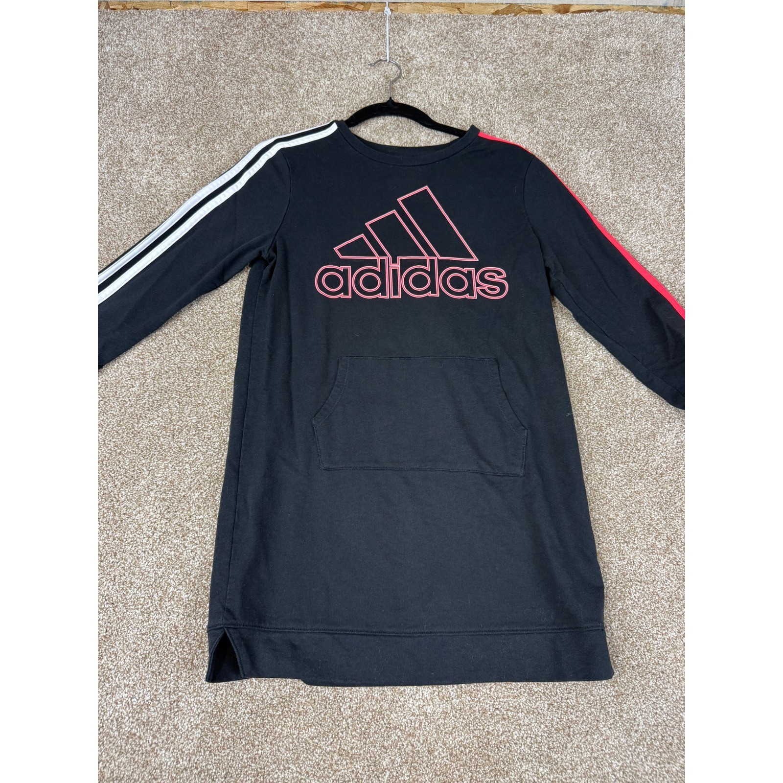 Adidas Girls Black Sweatshirt Dress Logo Pink Red White 14 Large Athleisure L