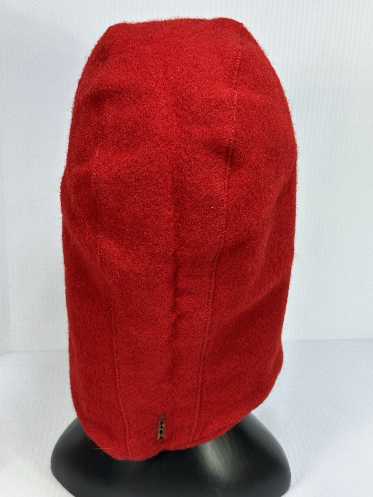 Vintage Button On Winter Hood With Drawstring Tie Green Red Fiber Lining