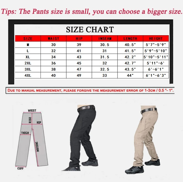 Mens Cargo Pants Work Combat Pants Outdoor Hiking Waterproof Trousers Tactical