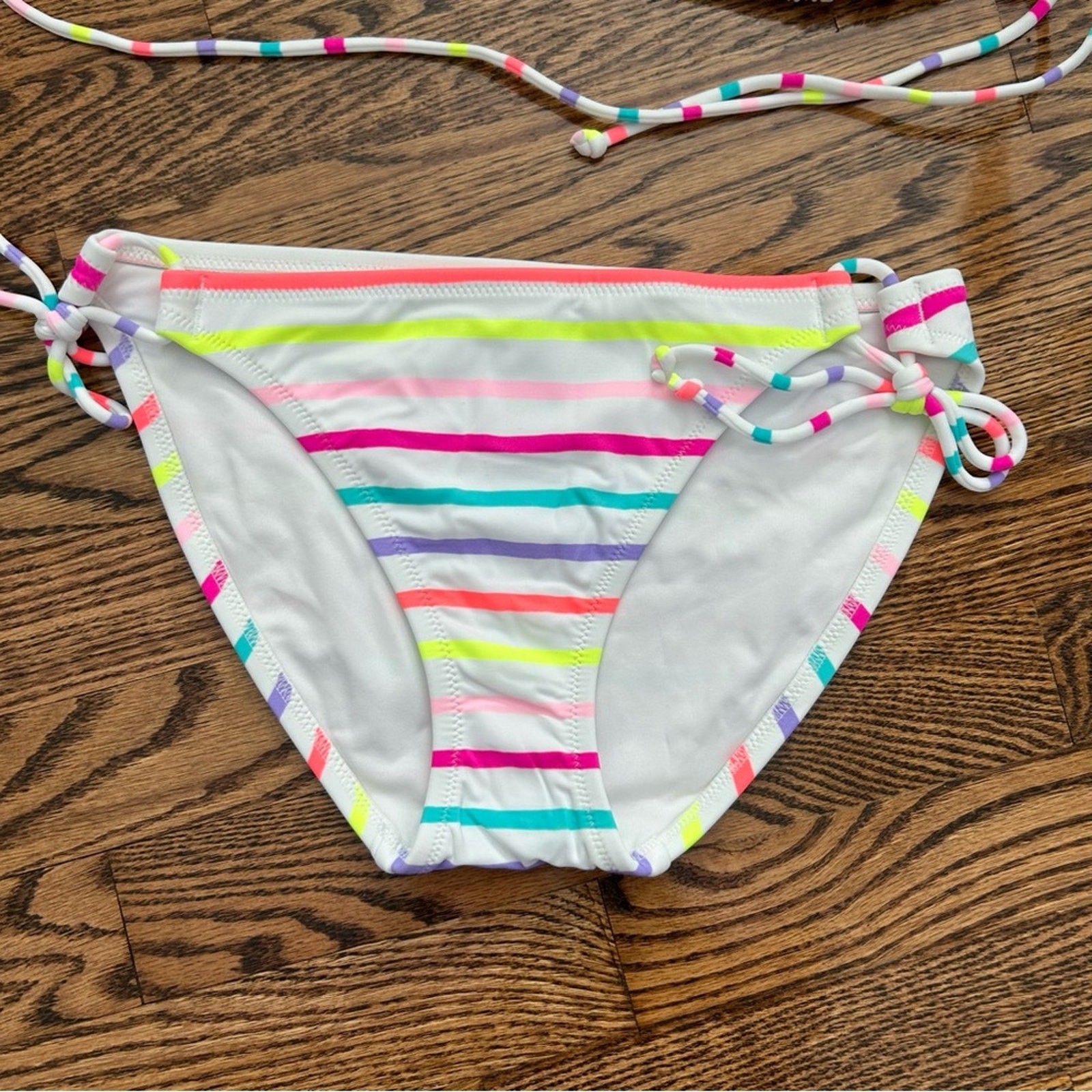 Victoria’s Secret NWOT medium white with multi colored stripes triangle bikini
