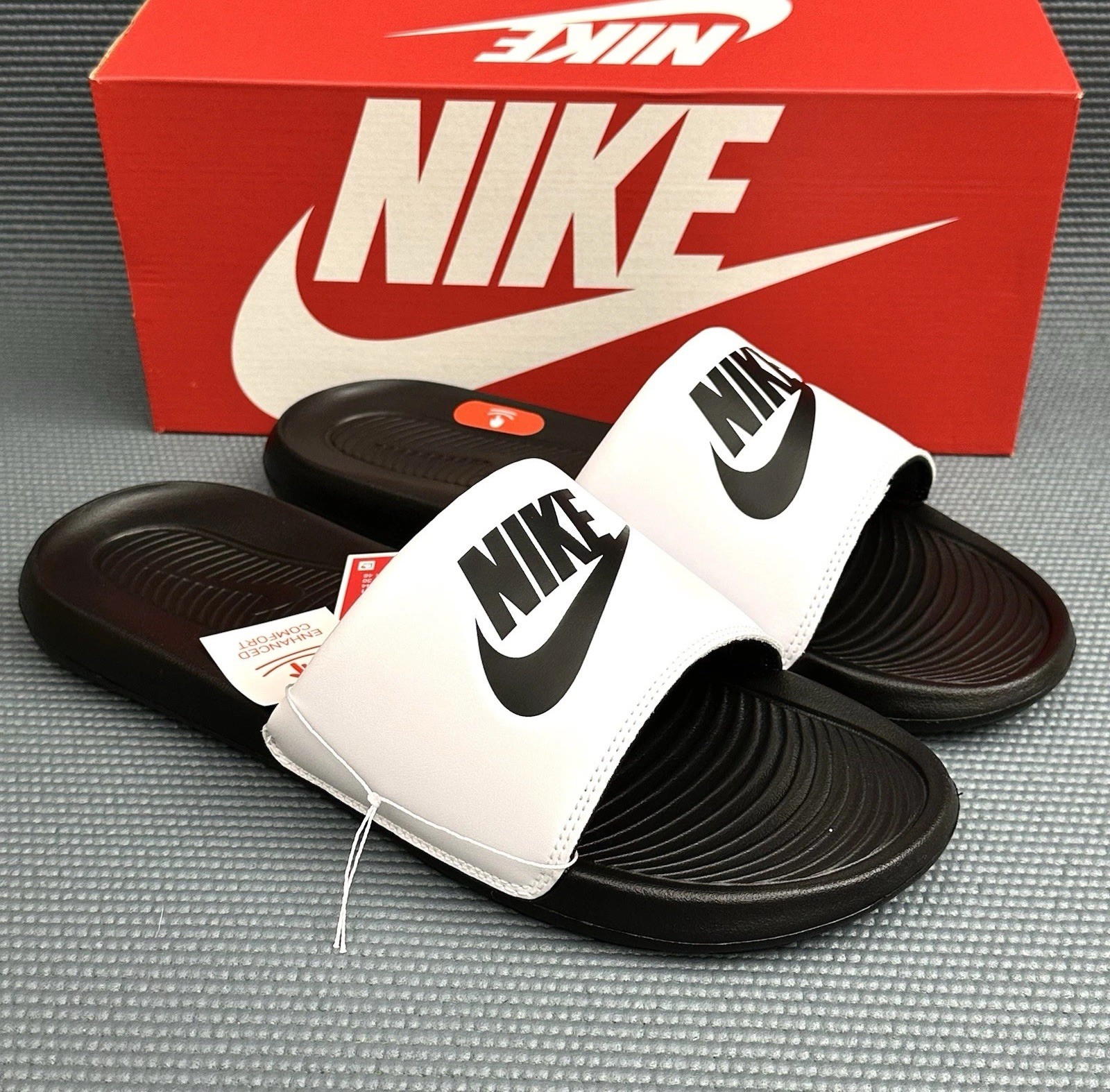 Nike Victori One Slide CN9675-005 Black White Men’s 12 Sandals Slides New NIB