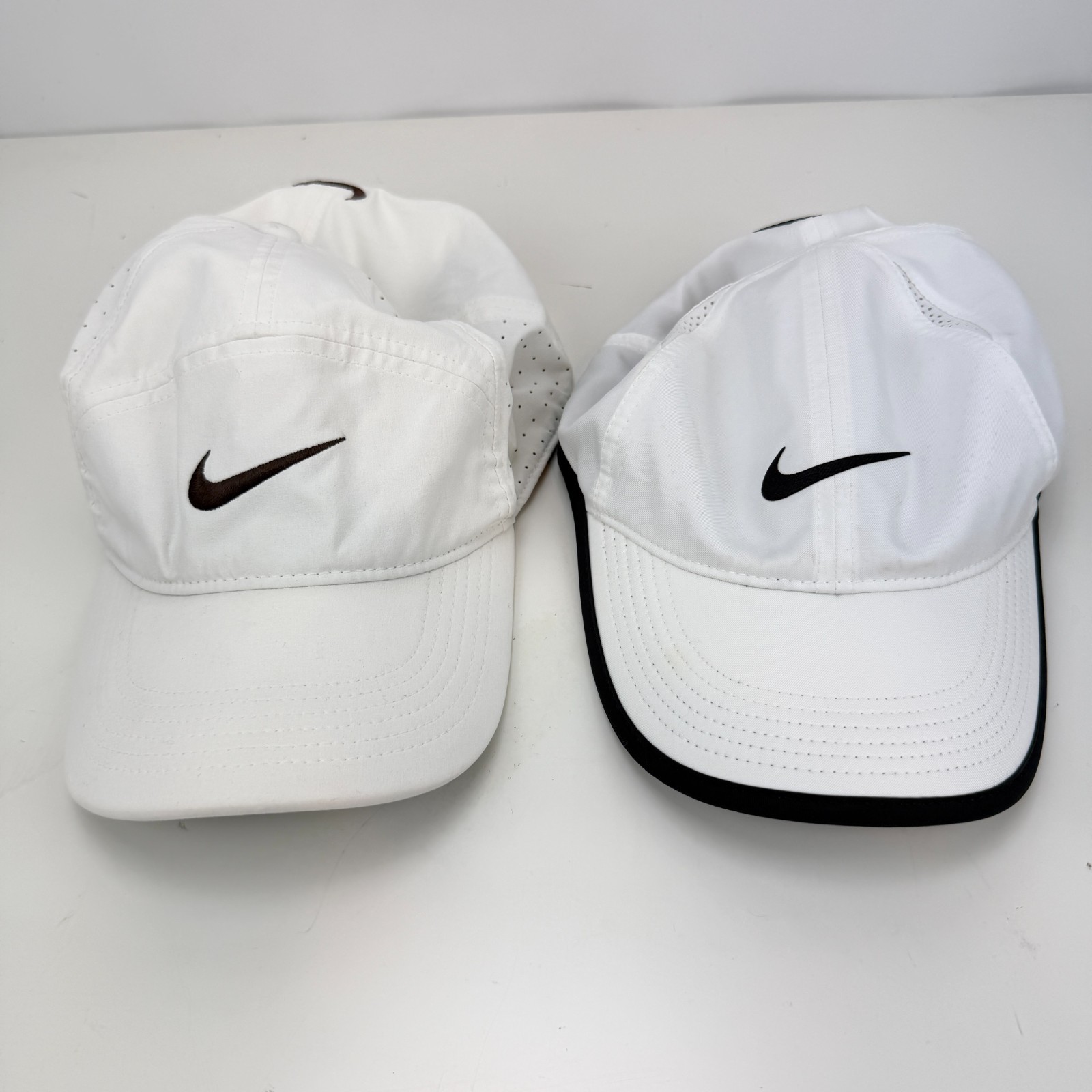 Lot of 2 Nike Unstructured Running Hats White Legacy91 & Featherlight Dri-Fit OS