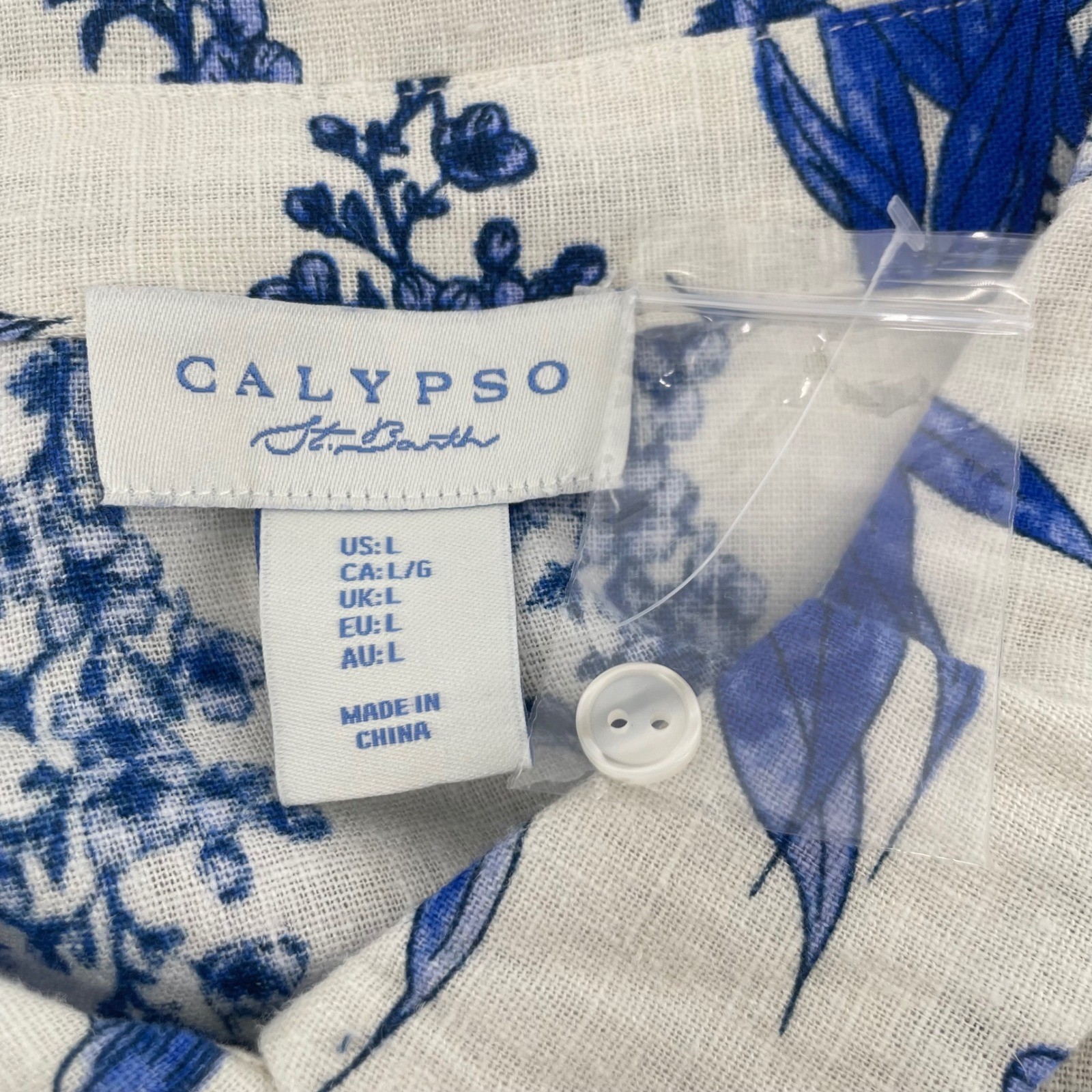 Calypso St Barth Shirt Dress Womens L Blue Floral Linen Tiered Belted Mini NWT