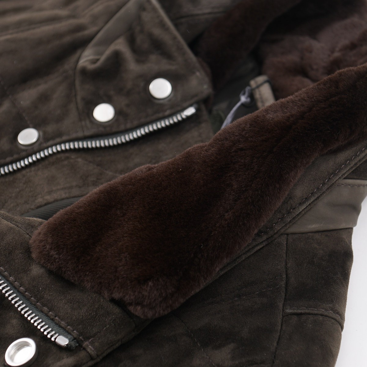 Brett Johnson Quilted Calf Suede Leather Mink Collar Field Jacket XXL (Eu 56)