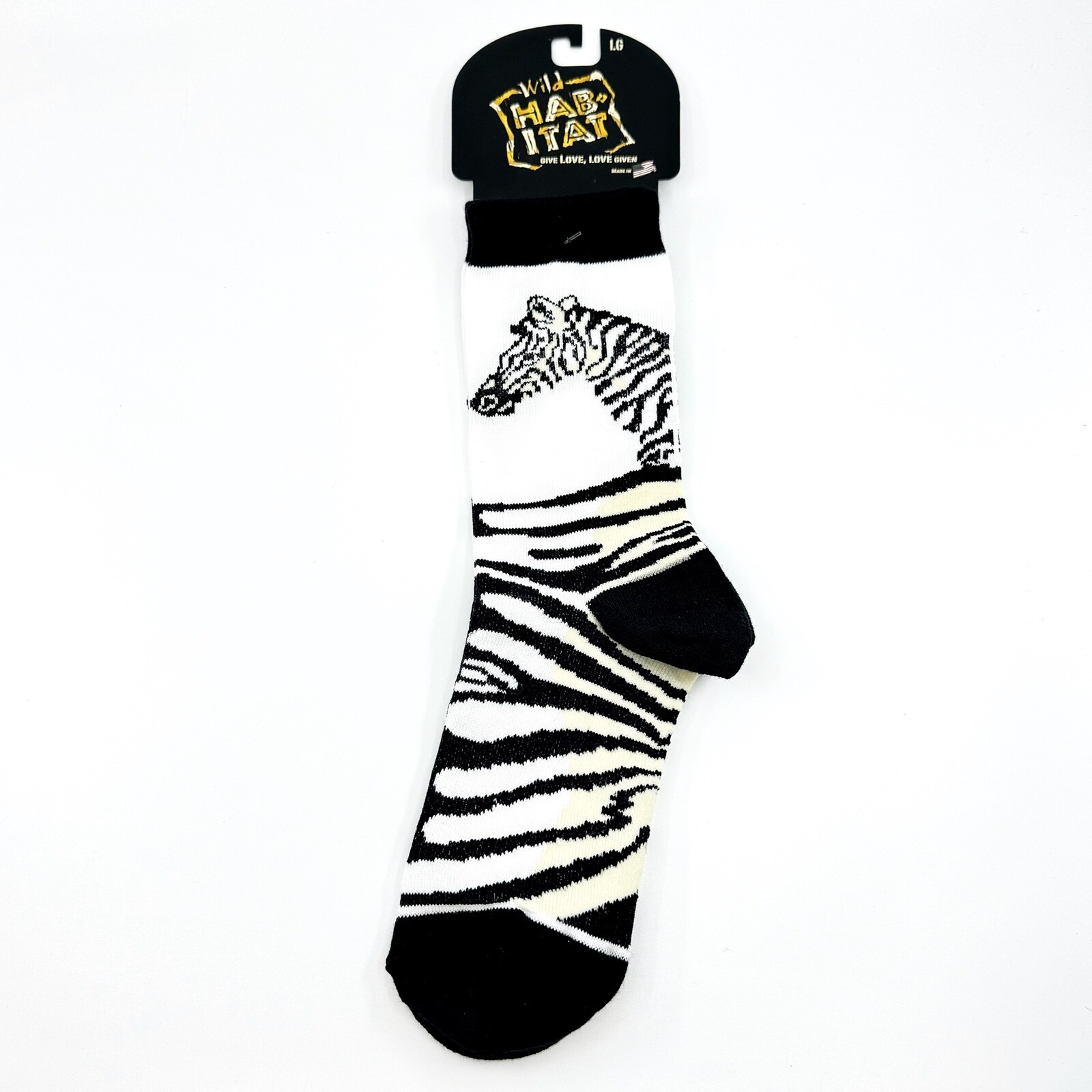 Zebra with Stripes Collectible Socks Unisex Large Wild Habitat Black Cream White
