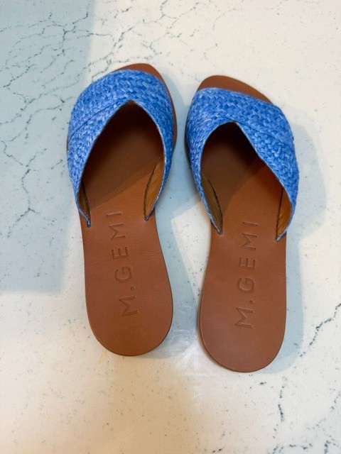 M. Gemi Womens The Marisa Raffia Slide Sandals Ocean Blue EU 38.5
