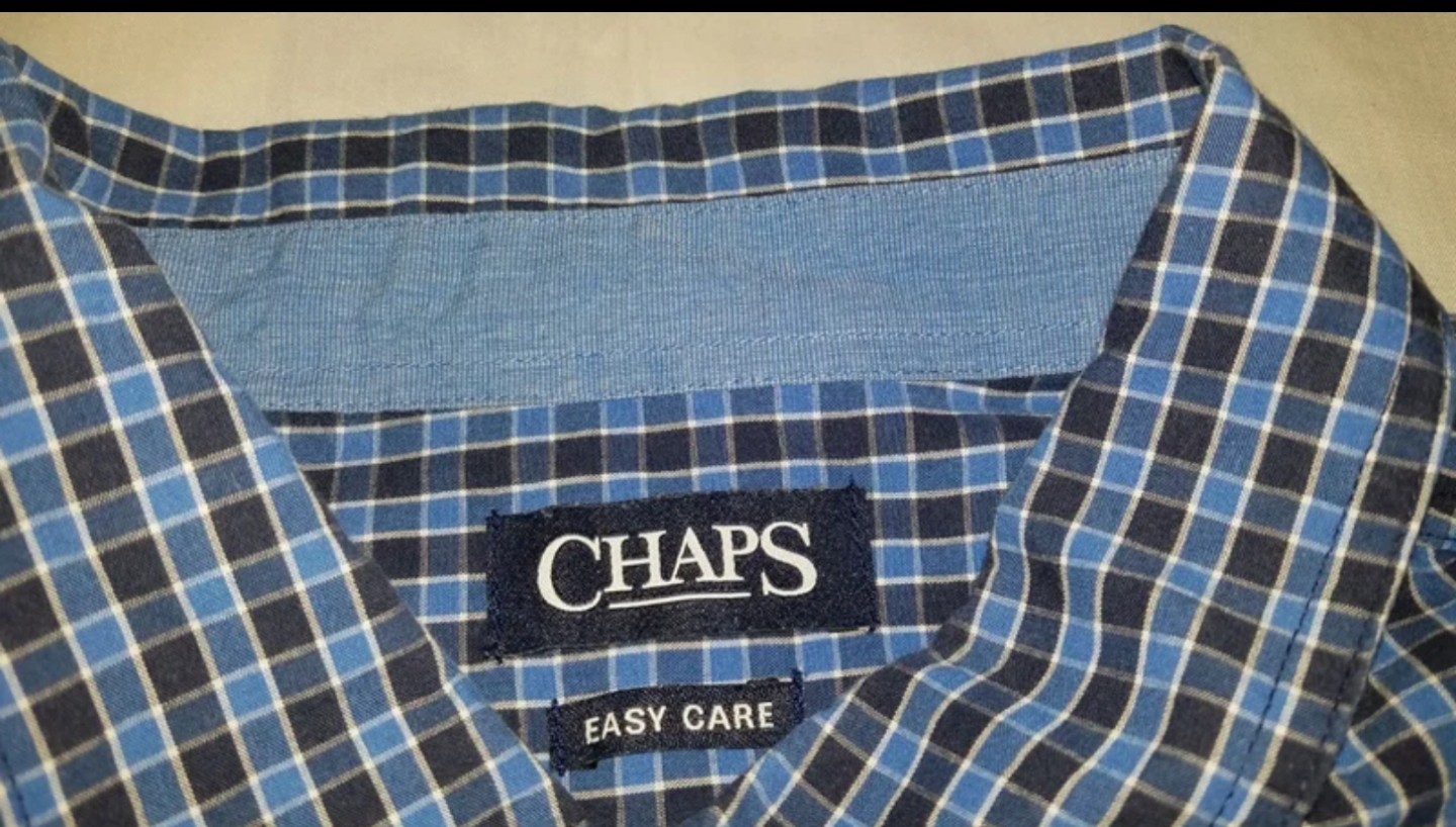 Chaps Easy Care Shirt Mens 3XL Blue Plaid Long Sleeve Button Down W/ Pocket