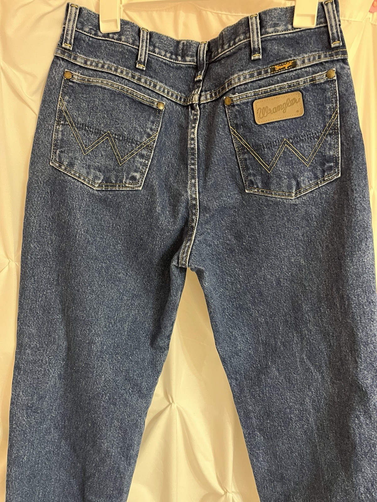 Wrangler Cowboy Cut Collection Straight Blue Denim Jeans Logo Button 5-Pocket