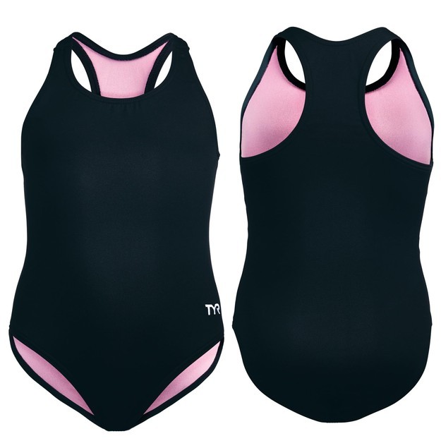 TYR Girls Solid Maxfit One Piece Swimsuit Navy/Pink Size L (10/12)
