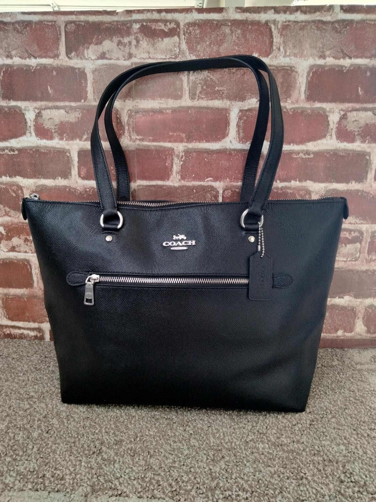 Coach Gallery Tote Black Pebble Leather – Zip Shoulder Bag Travel Purse F79608