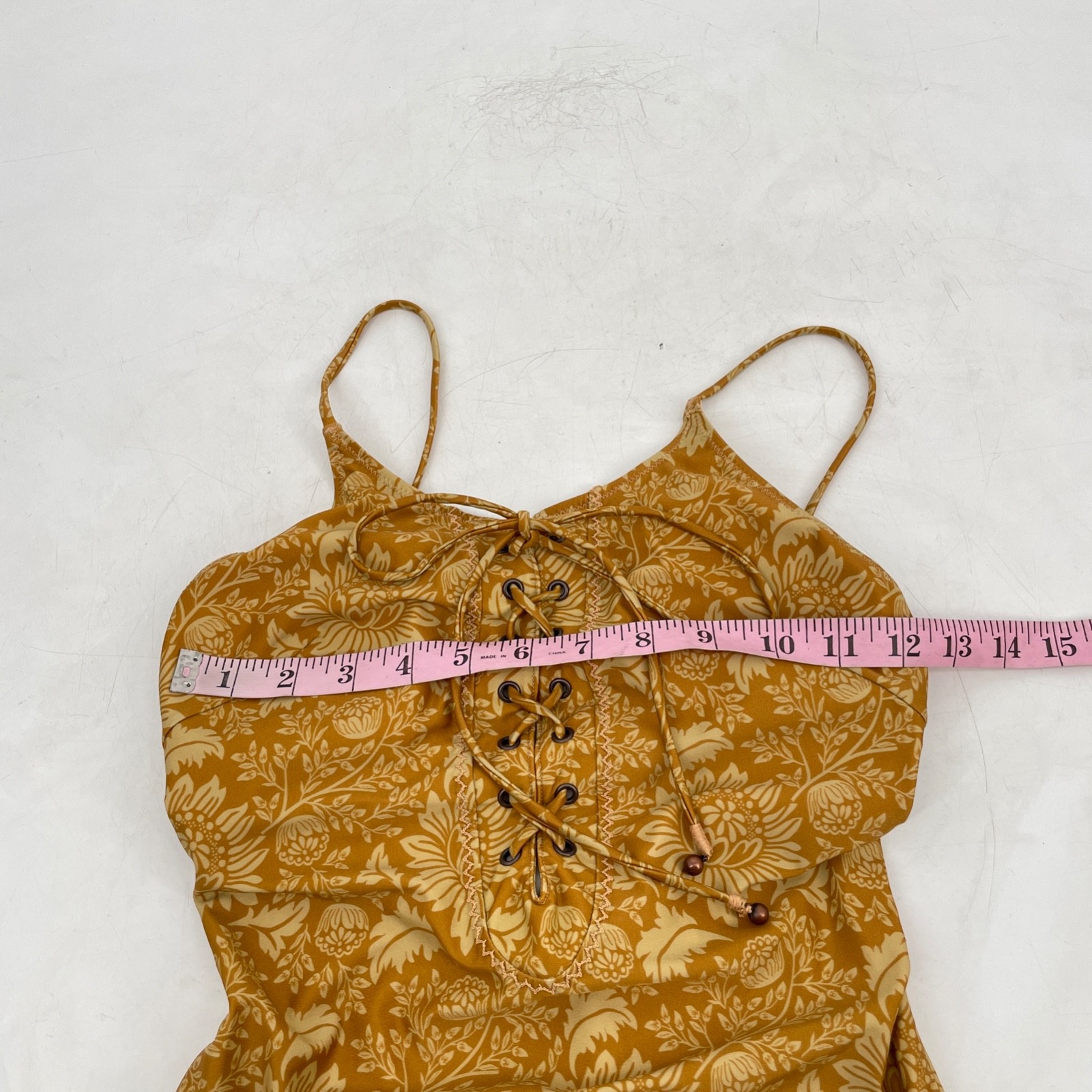 Spell & The Gypsy women size S Lioness One Piece lace-up neck swimsuit Caramel