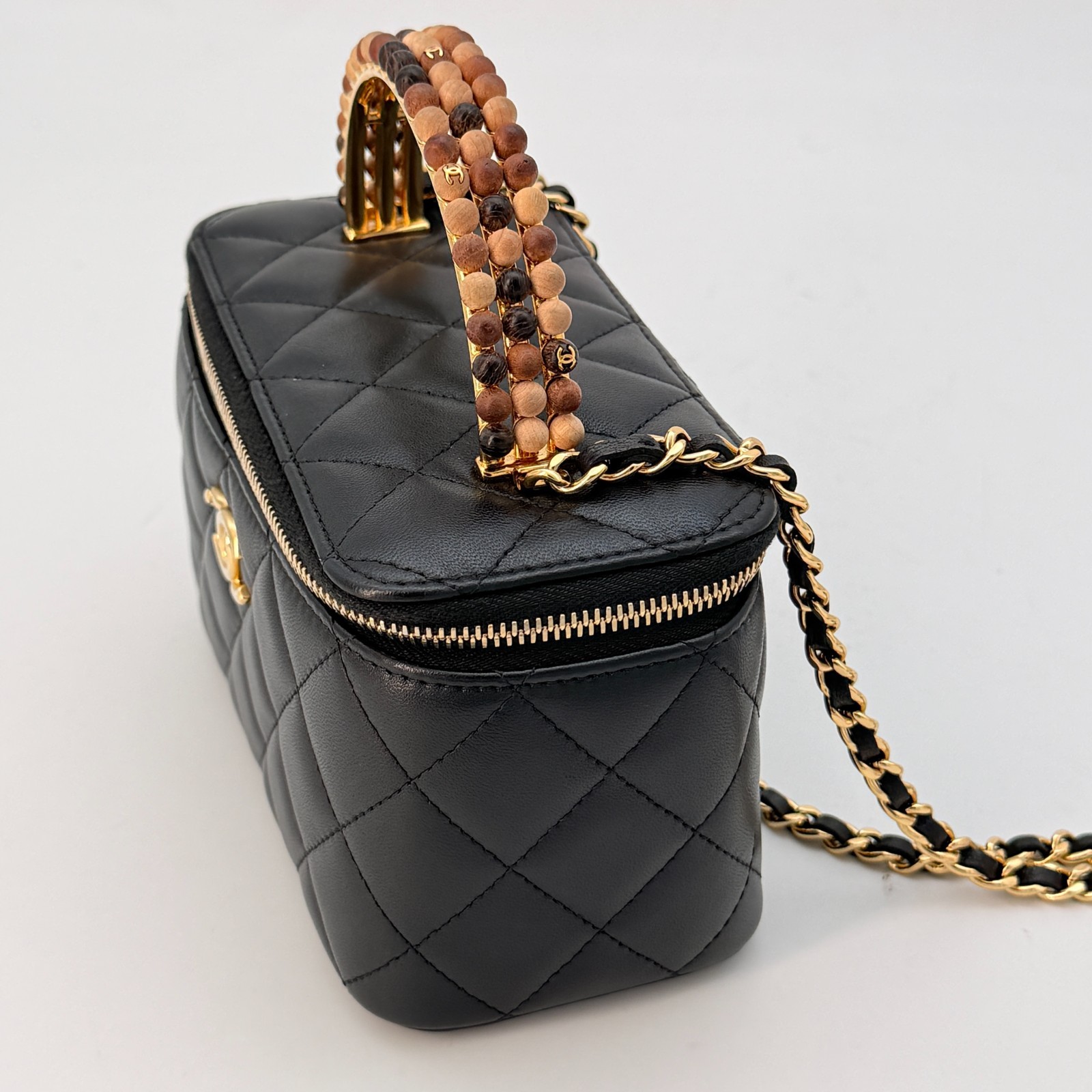 Chanel Vanity Case Lambskin Quilted Top Handle Chain Bag