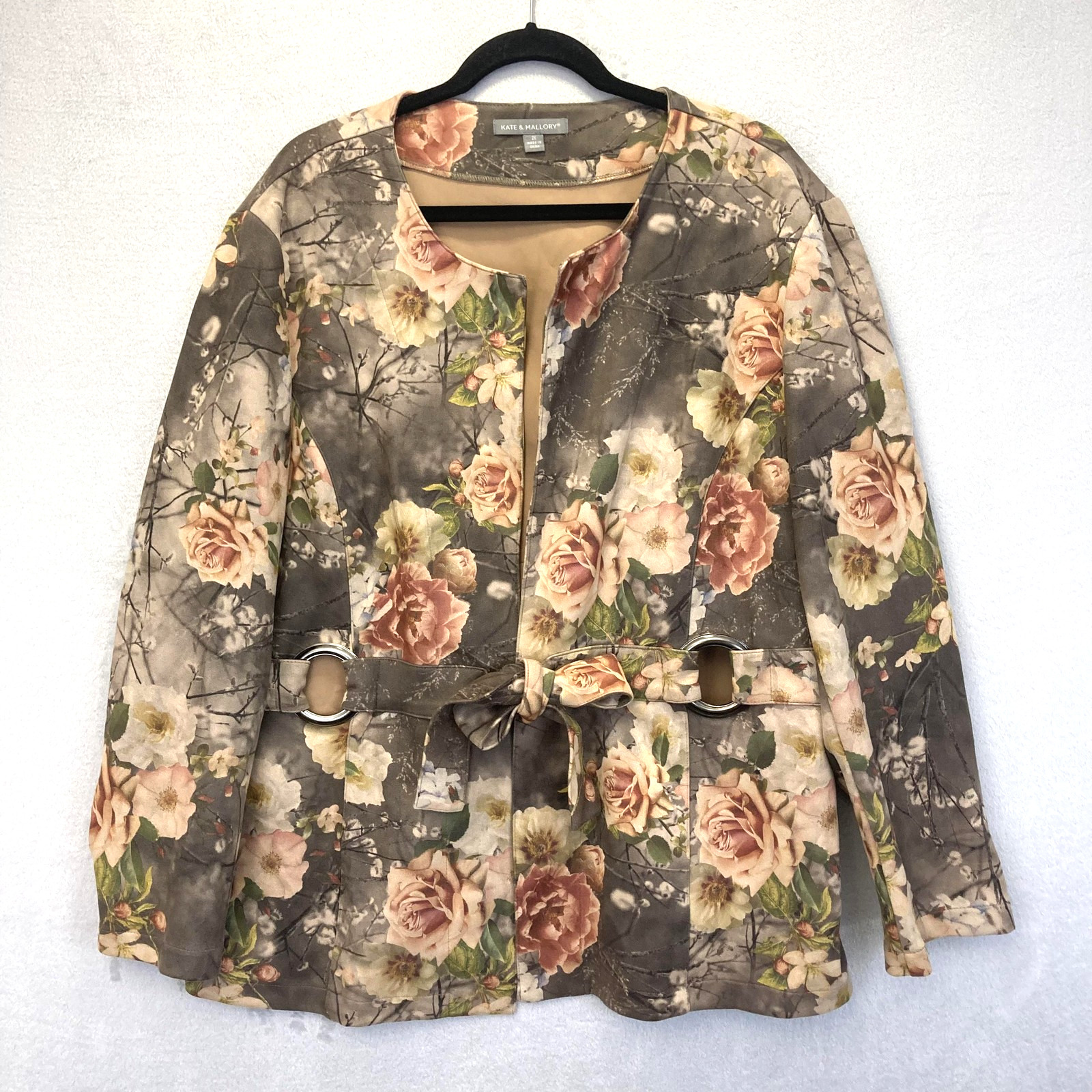Kate & Mallory Floral Faux Suede Jacket Womens 2X Nature Outdoors Whimsical