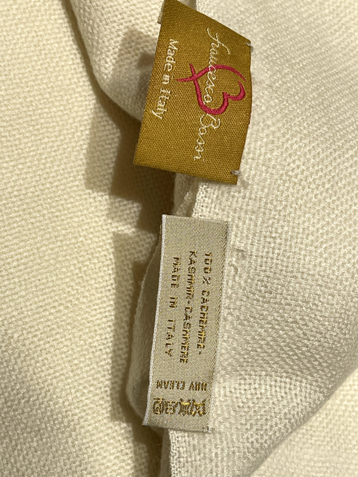 Italian cashmere shawl in cream, 27×76 inches