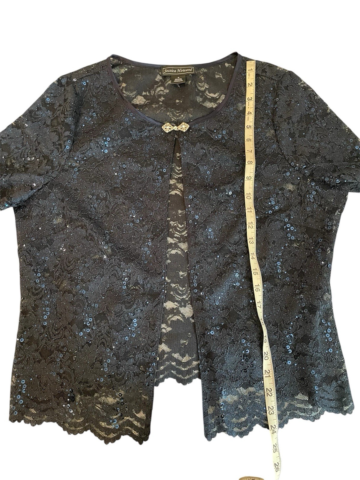 Jessica Howard Sequin Lace Jacket Formal Dress Mother Bride Groom Navy Blue 16