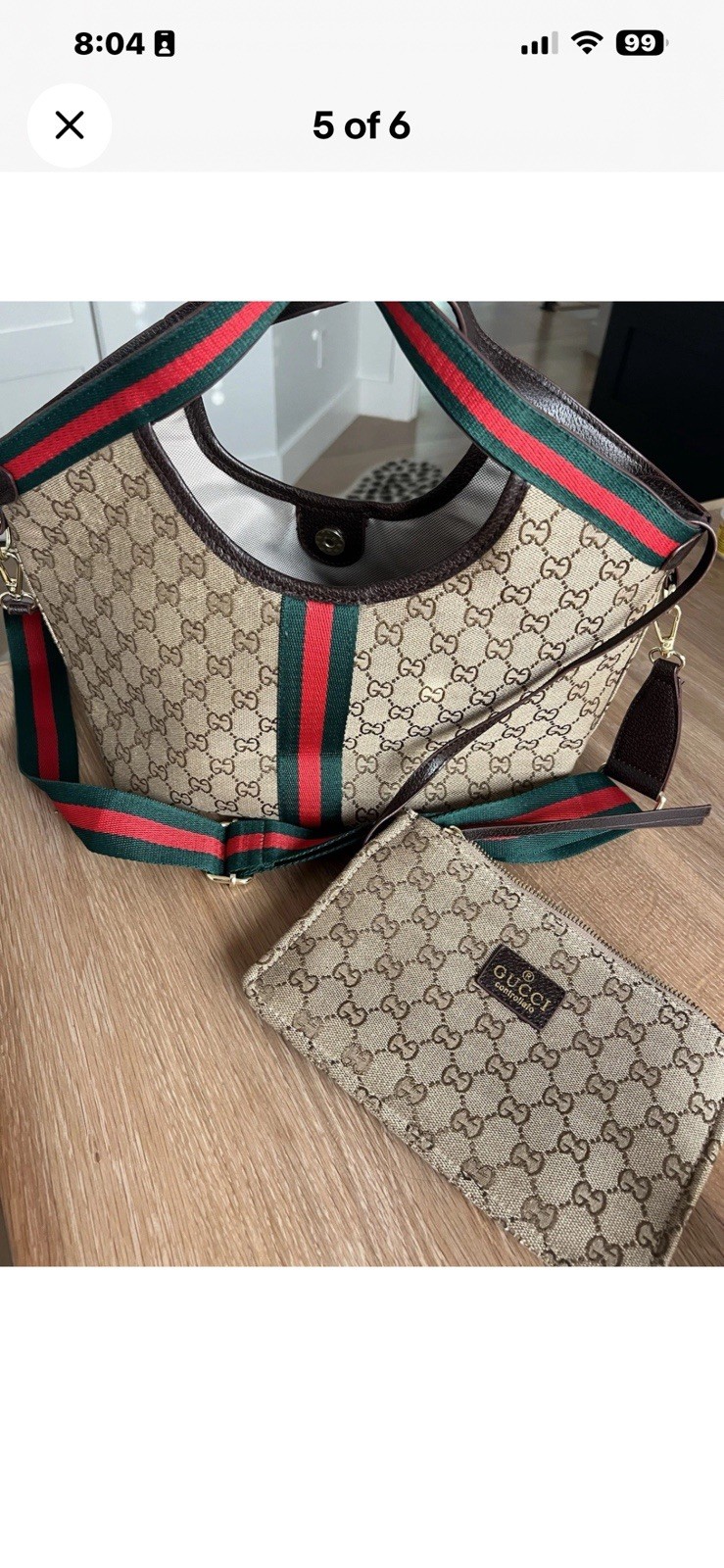 Canvas Monogram Stripe Tote Medium Detachable Strap & Pouch