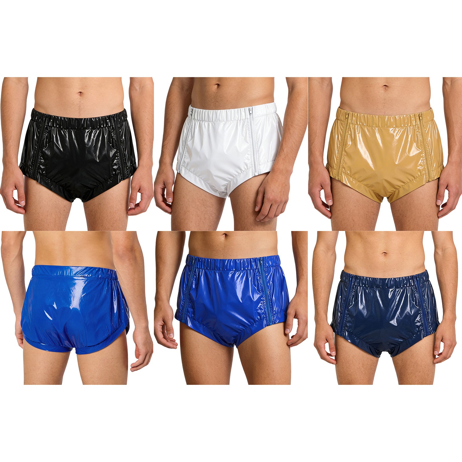 Mens Adult Incontinence Pants Zipper Front Pvc Wet Look Special Needs Clothing