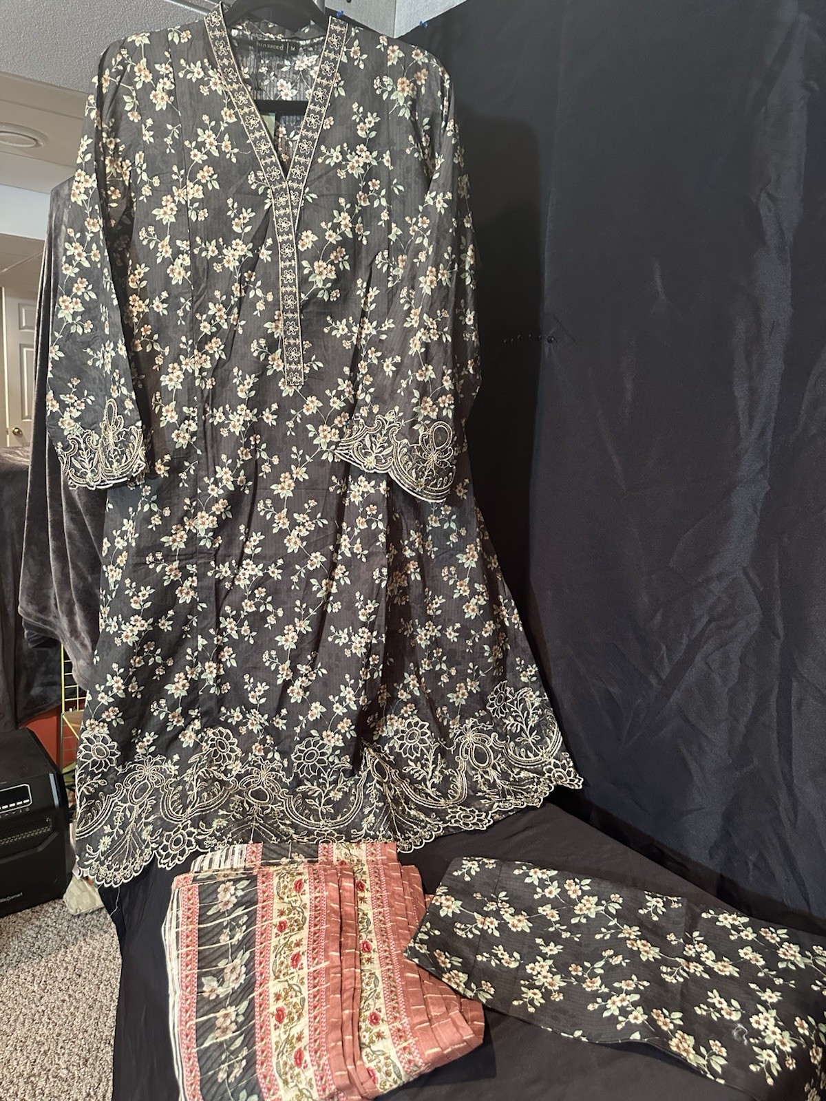 Bin Saeed Lawn Cotton 3 Pc Suit-premium Cut Work Emb- Aline Style-M & L – $44