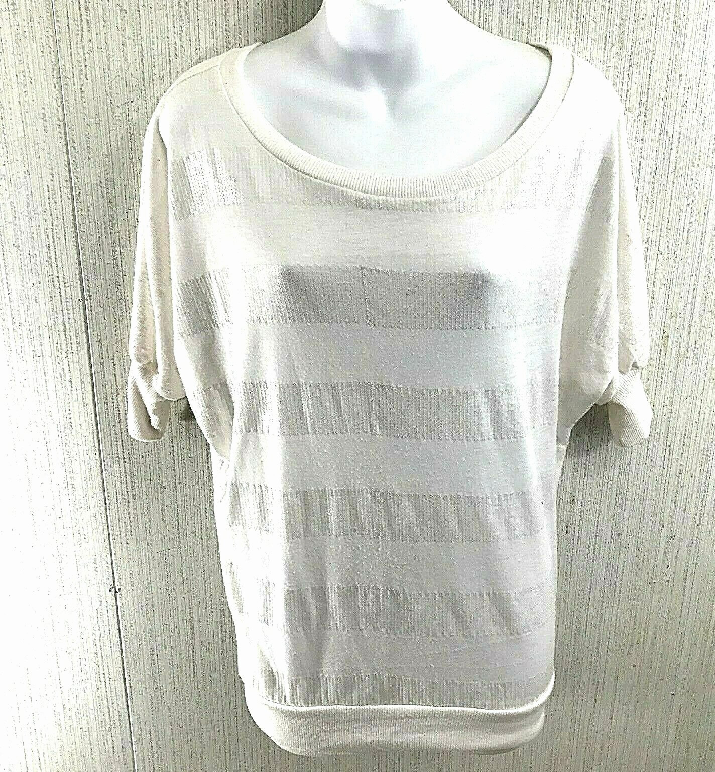 Love Rocks Woman Top Ivory S Sparkle Embellished Dolman Short Sleeve 90’s Retro