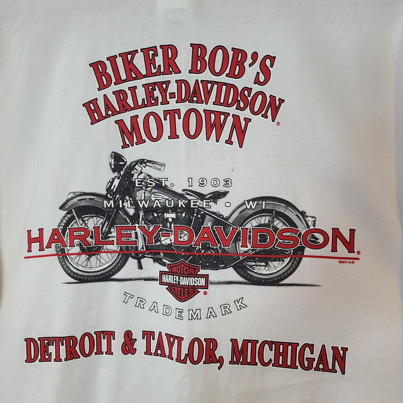Harley Davidson Motorcycles Detroit Michigan 2011 Biker White T-Shirt XL