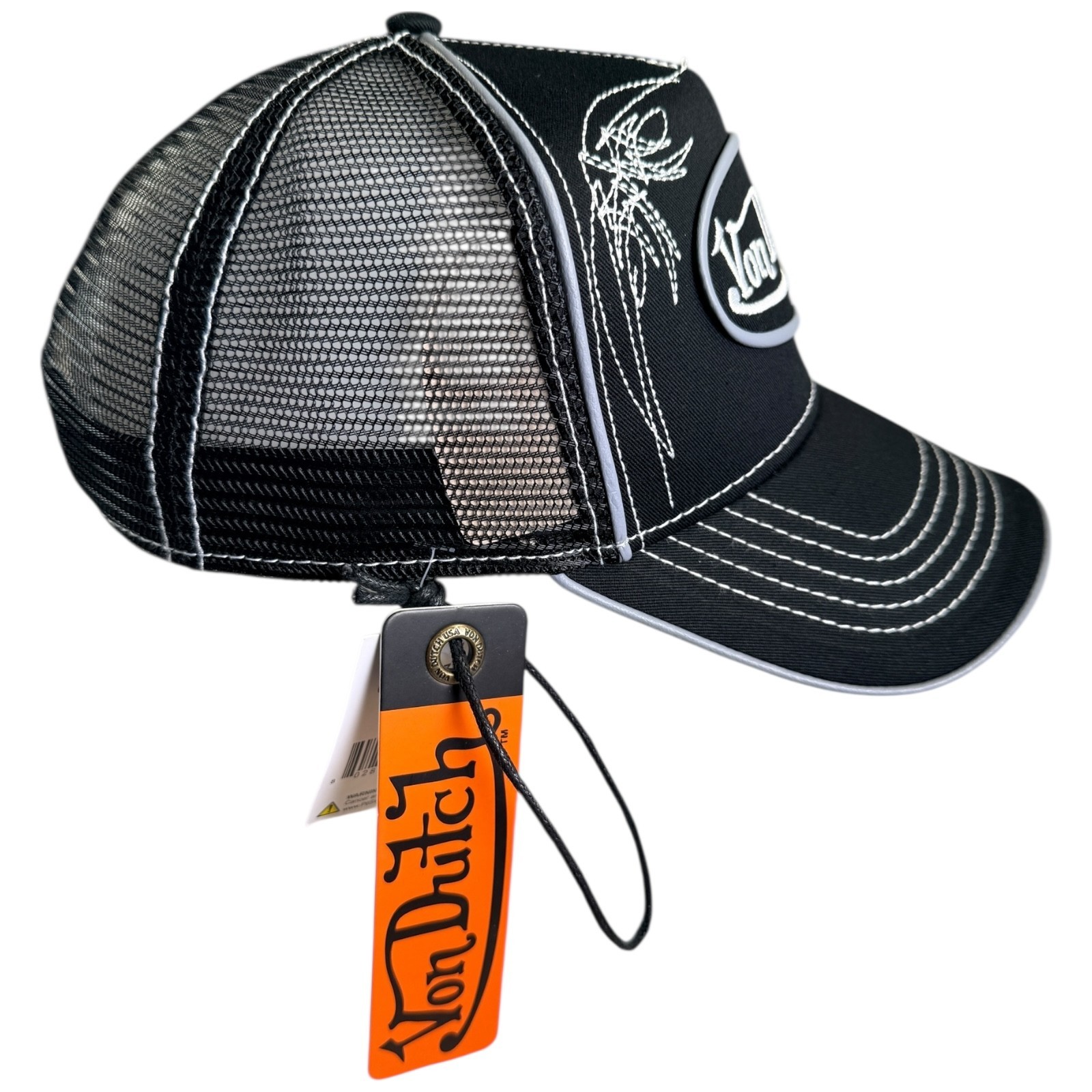 Von Dutch Hat SnapBack BIKER Trucker Mesh, PIPING TRIM, Patch Black NEW W/ TAGS!