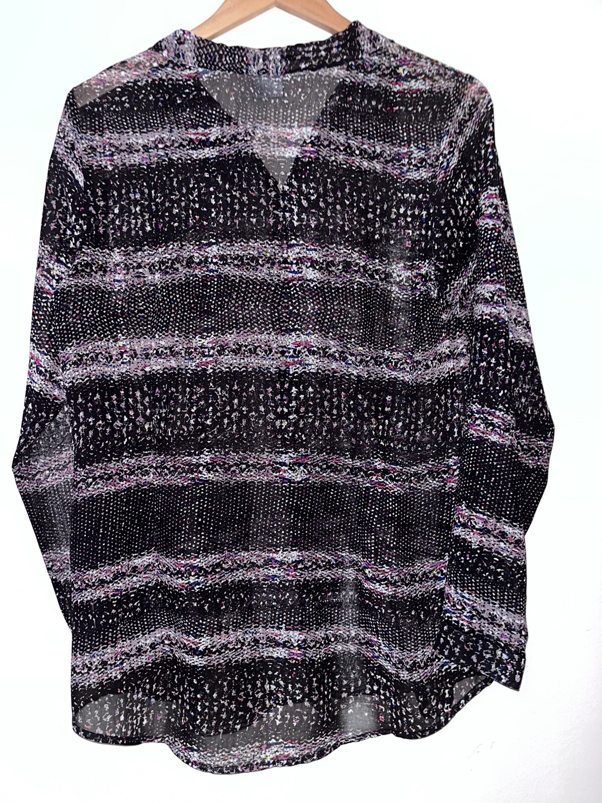 Cabi 3249 Shirt Blouse Paris Sheer Long Sleeve Button Up Womens Medium Colorful