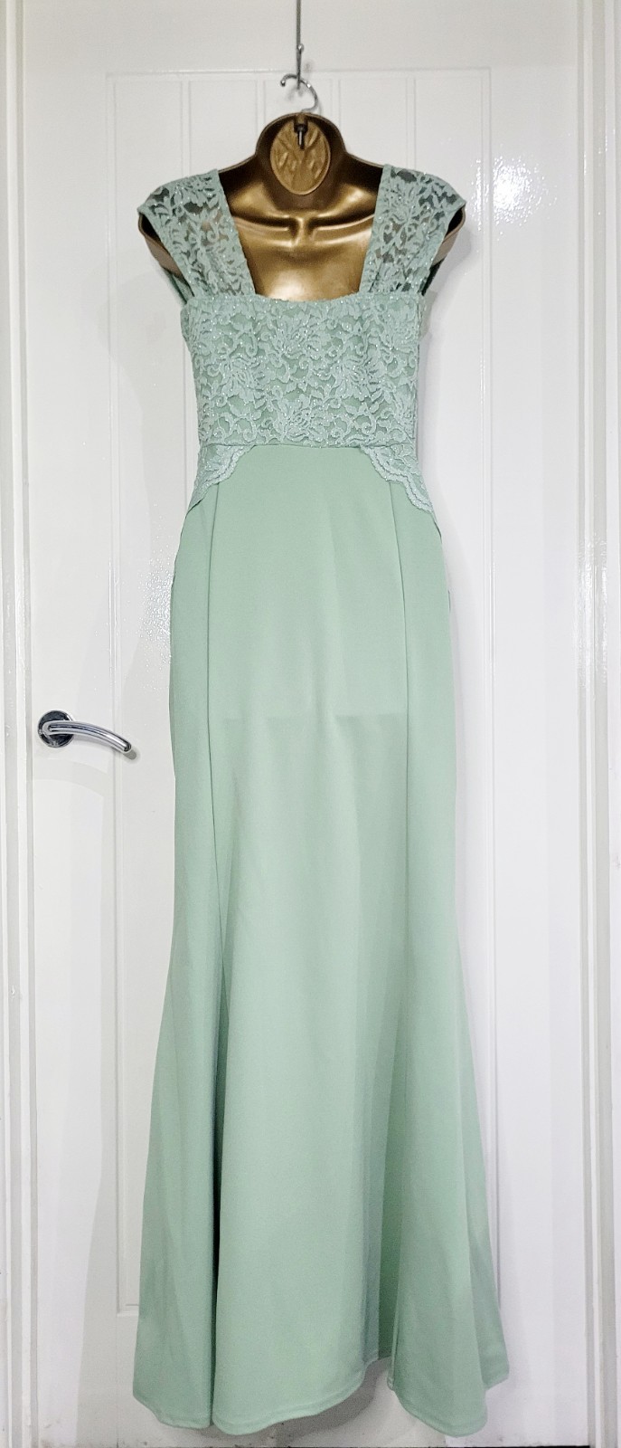 QUIZ size 10 Sage stretch fishtail maxi dress lace wedding ball prom formal NEW