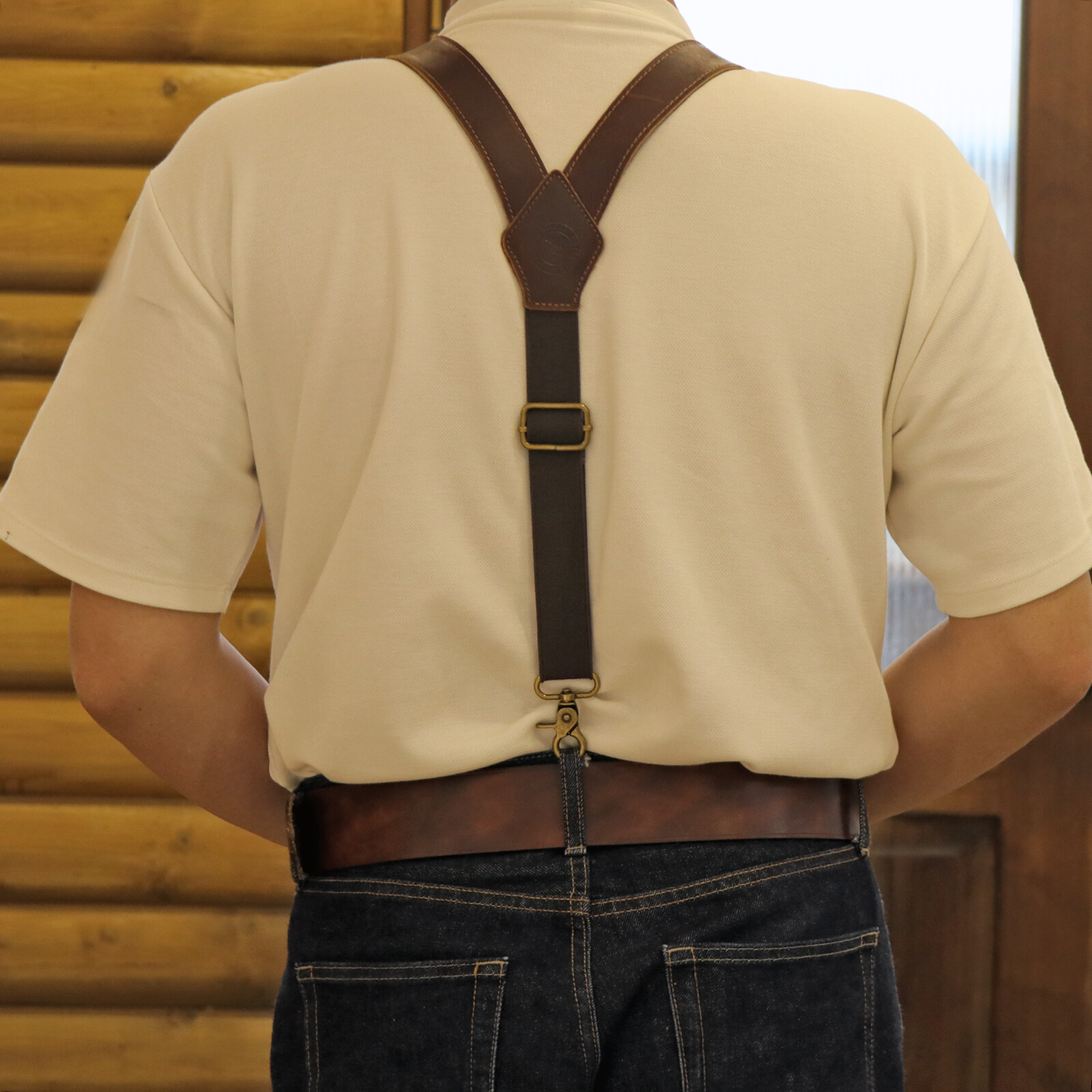 TOURBON Men’s Y-Back Suspender Pants Braces 3 Hook Adjustable Vintage Leather US
