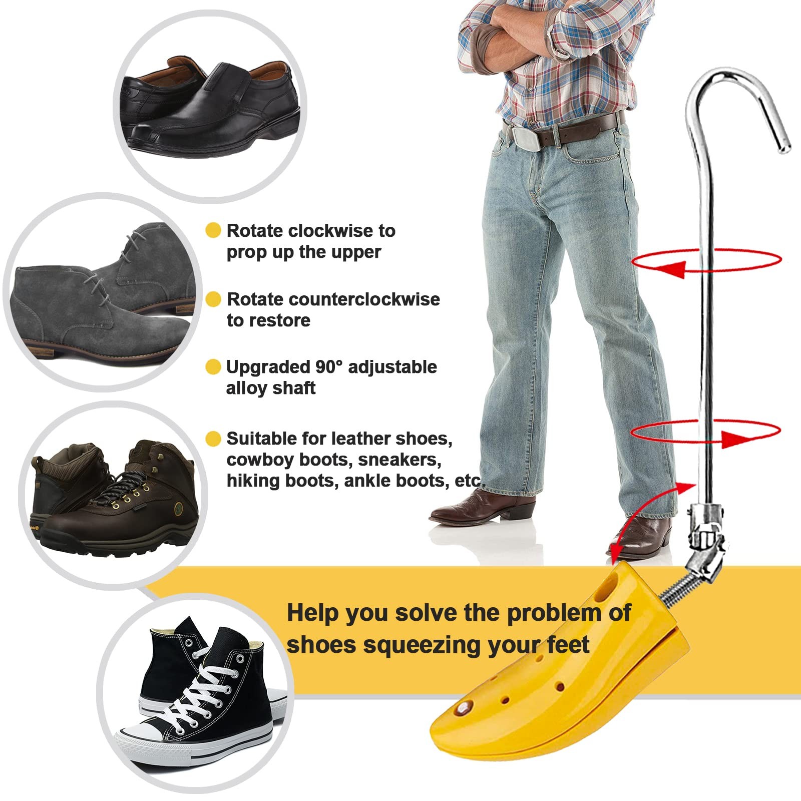 Boot Stretchers for Cowboy Boots, Shoe Stretcher Men for Wide Feet, Adjustabl…