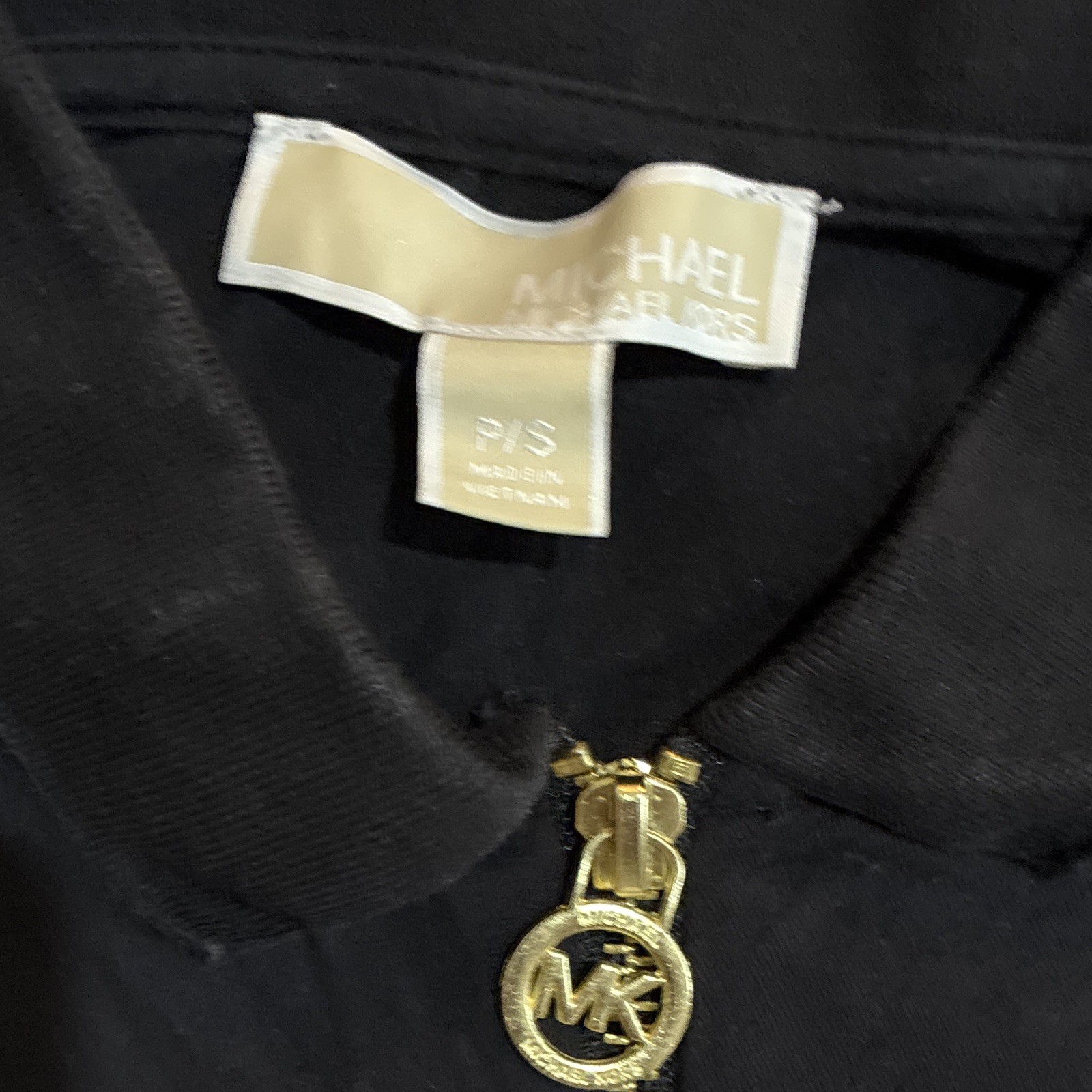 Michael Kors Black Knit Polo Top Short Sleeve Zip Front Slim Stretch Petite P/S